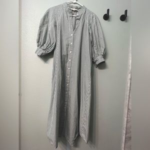 Green striped shirt dress with puff sleeves from The Great